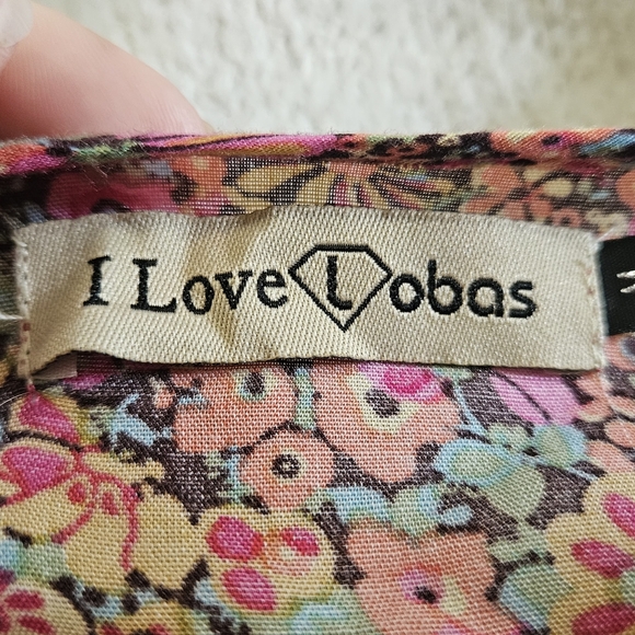 LOBAS Ditsy Floral Boho Flowy Shift Long Sleeve Mini Dress. Pink Multi. Size Med - Picture 2 of 14